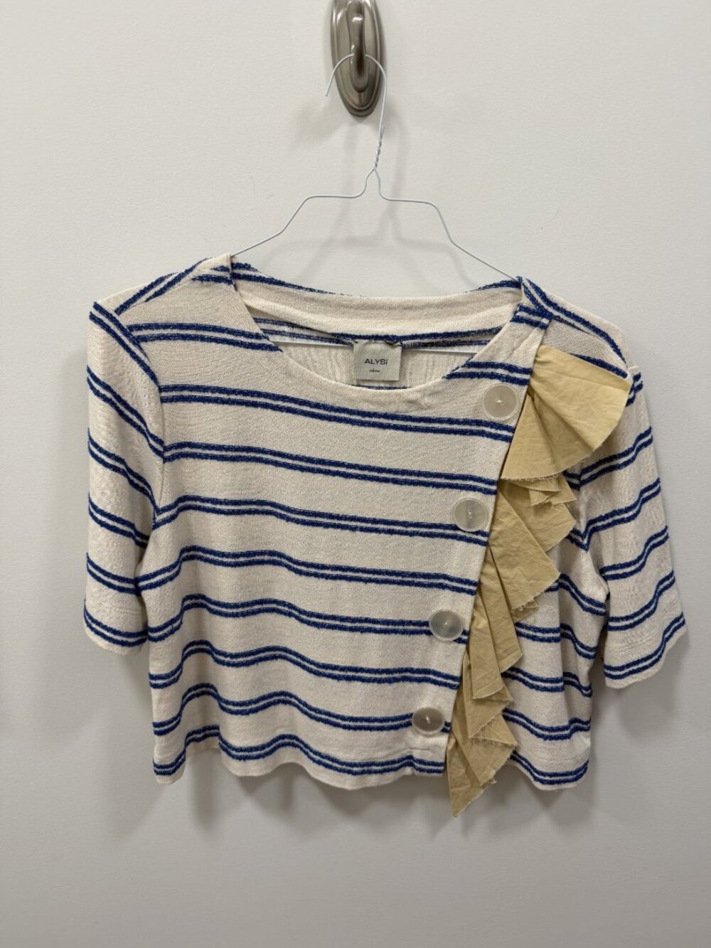Alysi Cream and Blue Button up Top, bought in Spain
